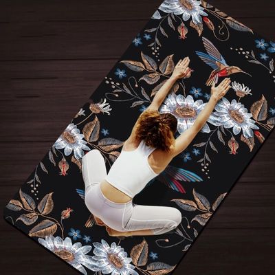 Eco Friendly Flower Printing Suede Rubber Yoga Mat 6MM Stick For Home Pilates Sport